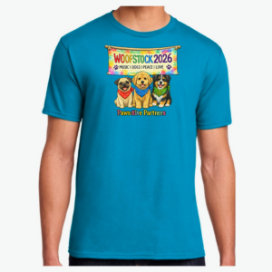 woofstock fundraiser event shirt in sapphire blue for paws-itive partners north platte nebraska