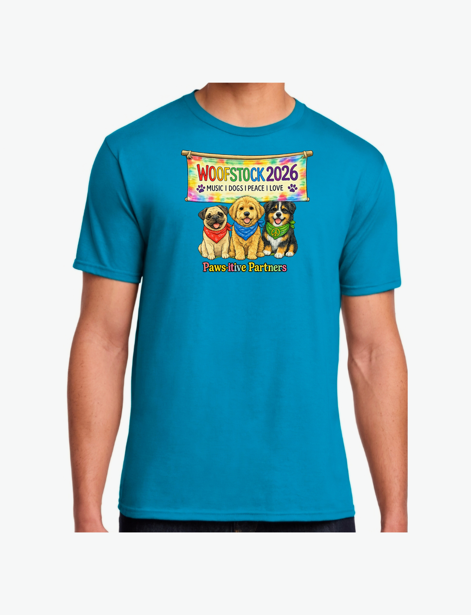 woofstock fundraiser event shirt in sapphire blue for paws-itive partners north platte nebraska